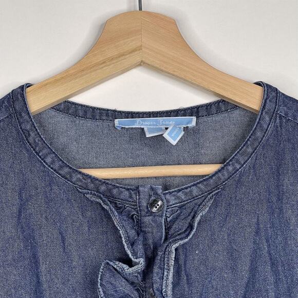 Draper James Ruffle Chambray Popover Dress 8 Dark Wash 3/4 Bell Sleeve #7466 - Picture 5 of 16